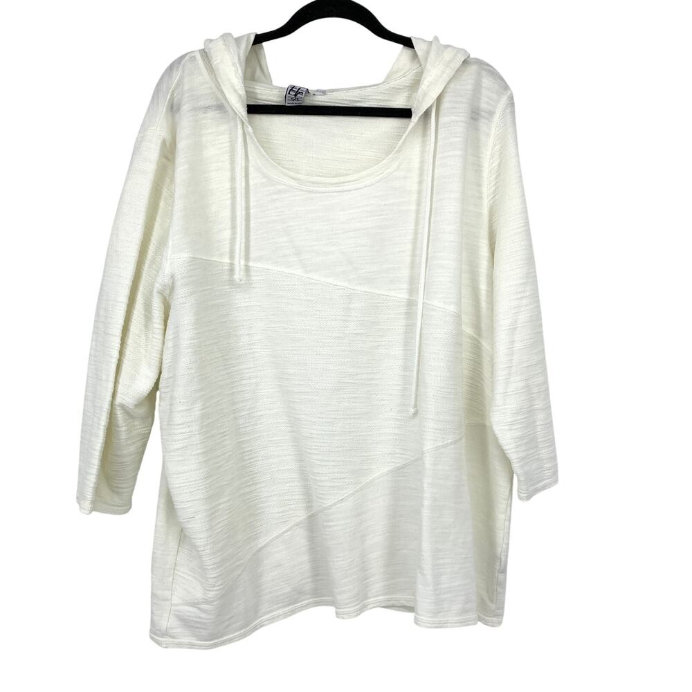 HCLA HC Womens Slub Knit Hooded Tunic Top XL Ivory Made in USA 100% Cotton
